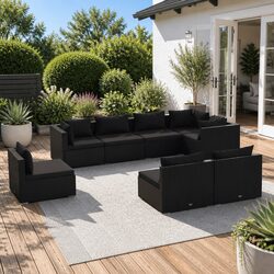 Outdoor Lounge Set 8 Piece Poly Rattan Garden Furniture Black with Cushions