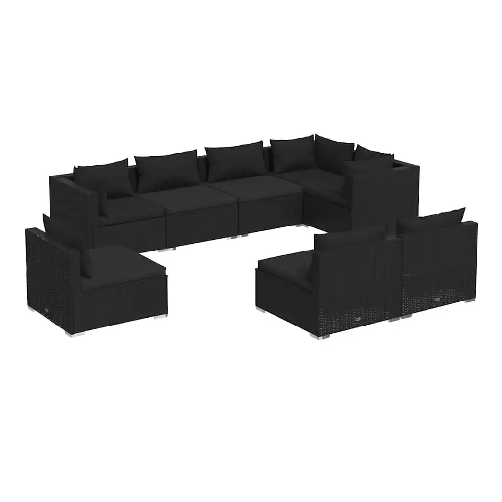 Outdoor Lounge Set 8 Piece Garden Furniture Poly Rattan Black with Cushions