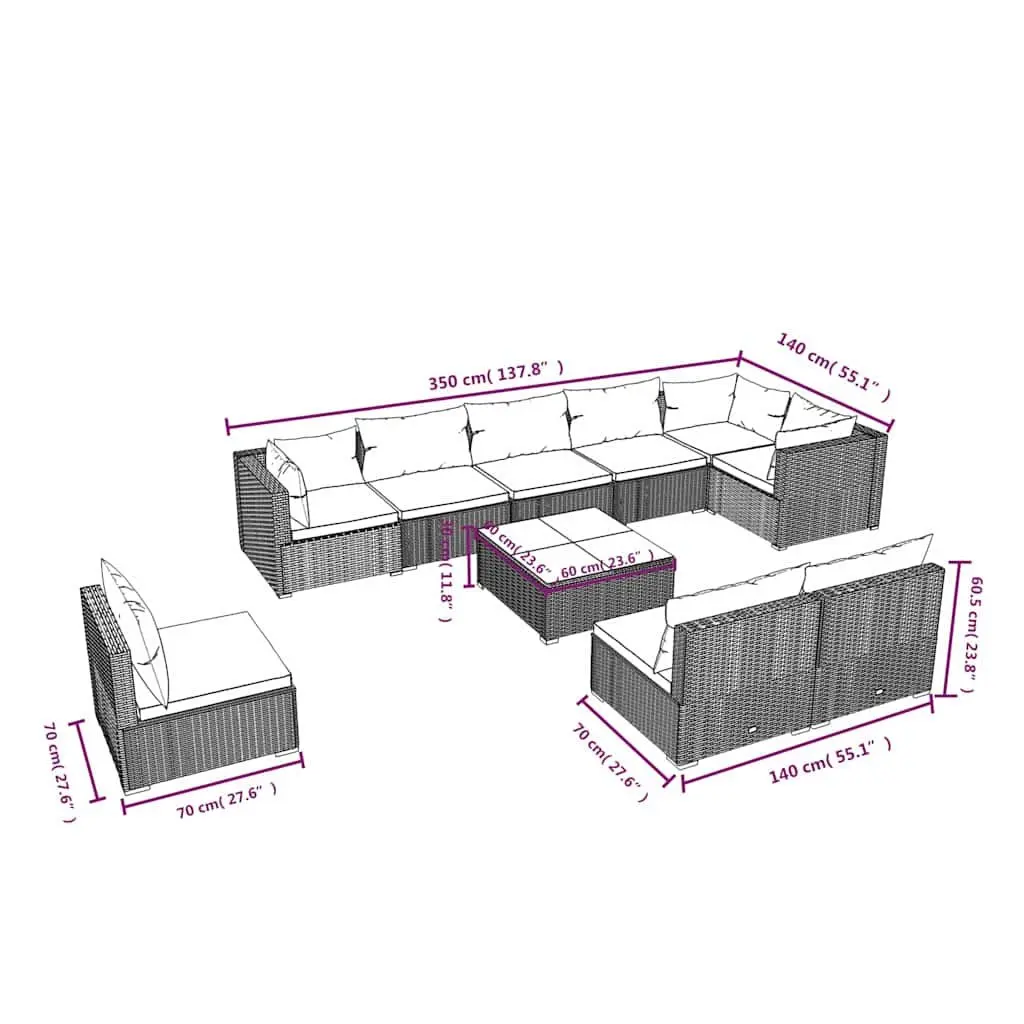 Garden Lounge Set 10 Piece Modular Outdoor Furniture Cushions Black