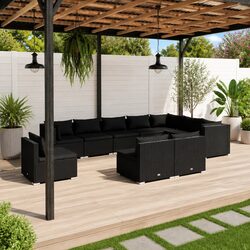Garden Lounge Set 10 Piece Poly Rattan Patio Furniture with Cushions Black
