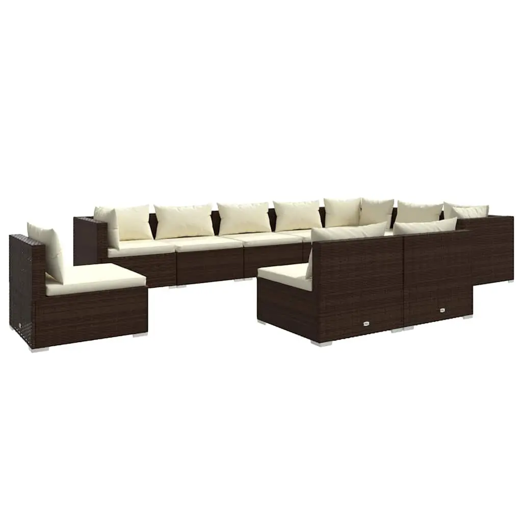 Garden Lounge Set 10 Piece Outdoor Furniture Modular Poly Rattan Patio Sofa Brown