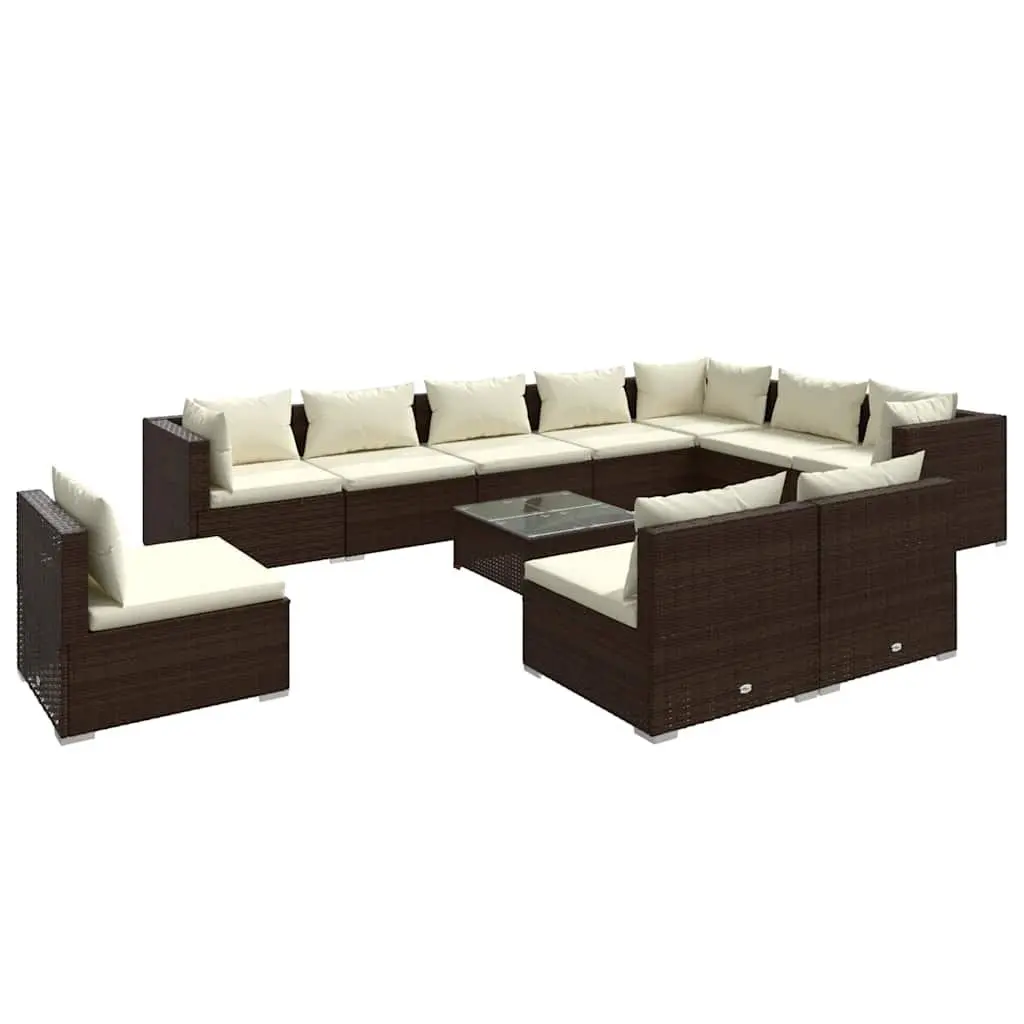 Poly Rattan Garden Lounge Set Outdoor Relaxation 11 Piece Brown Modular Sofa