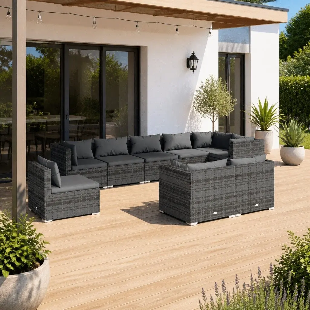 9-Piece Grey Garden Lounge Set for Outdoor Comfort