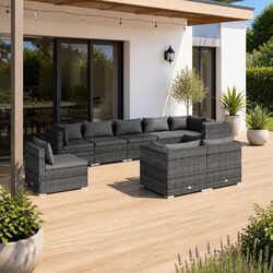 Reliable 9-Piece Grey Garden Lounge Set for Outdoor Comfort