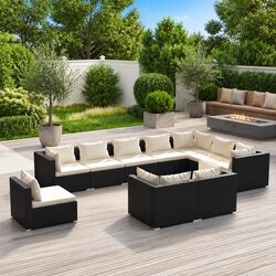 Practical Black Poly Rattan Lounge Set – 10 Pieces