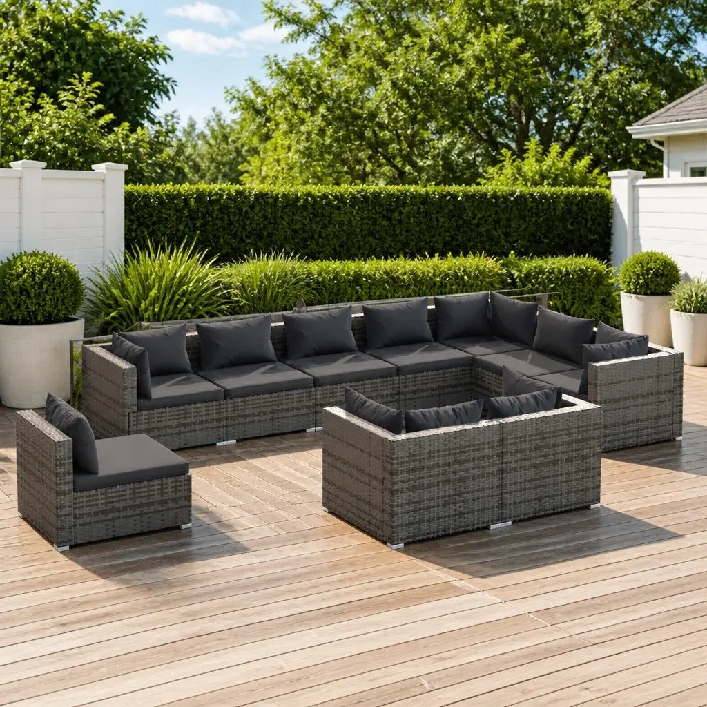Garden Lounge Set 10 Piece Outdoor Furniture Poly Rattan Modular Grey
