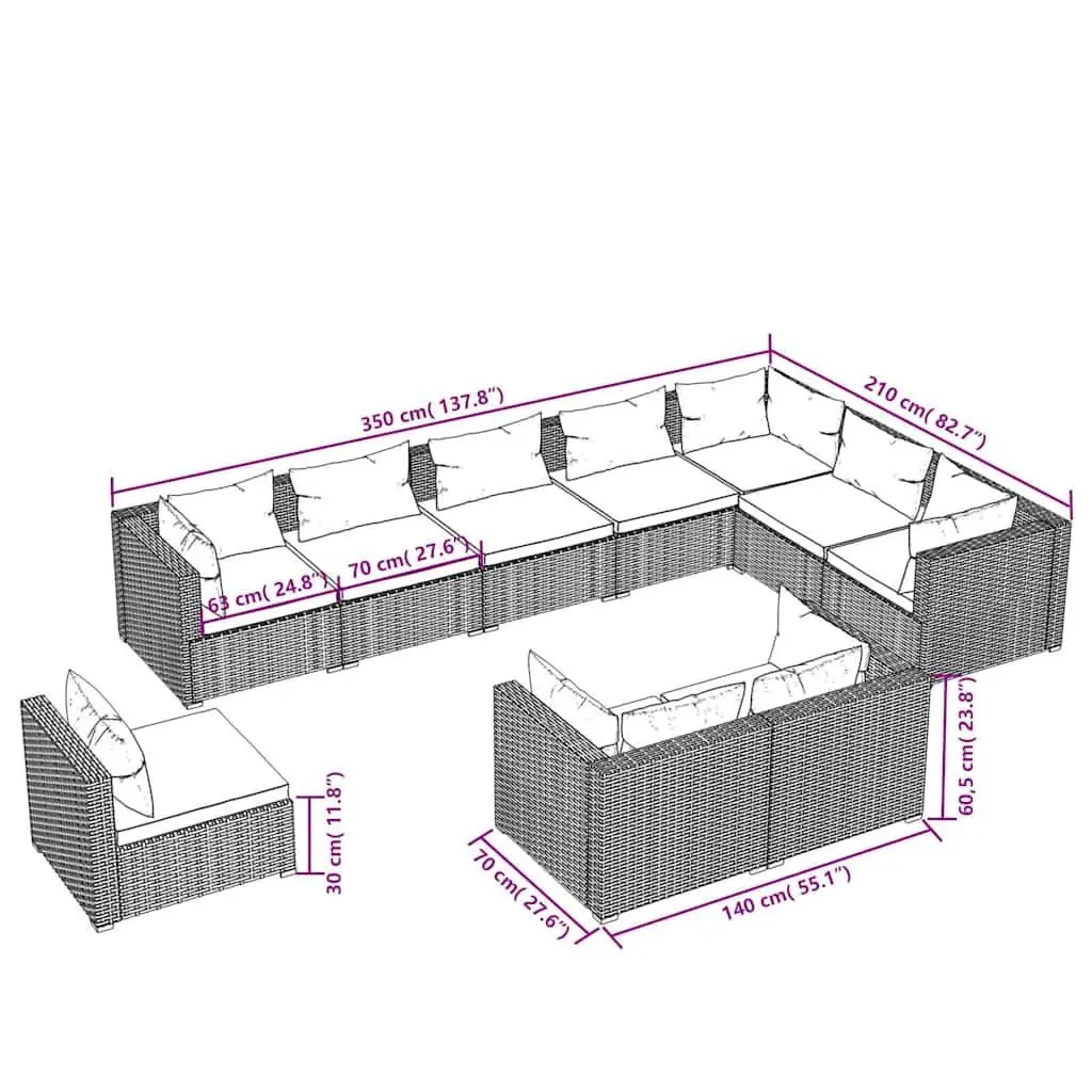 Garden Lounge Set 10 Piece Outdoor Furniture Poly Rattan Modular Grey