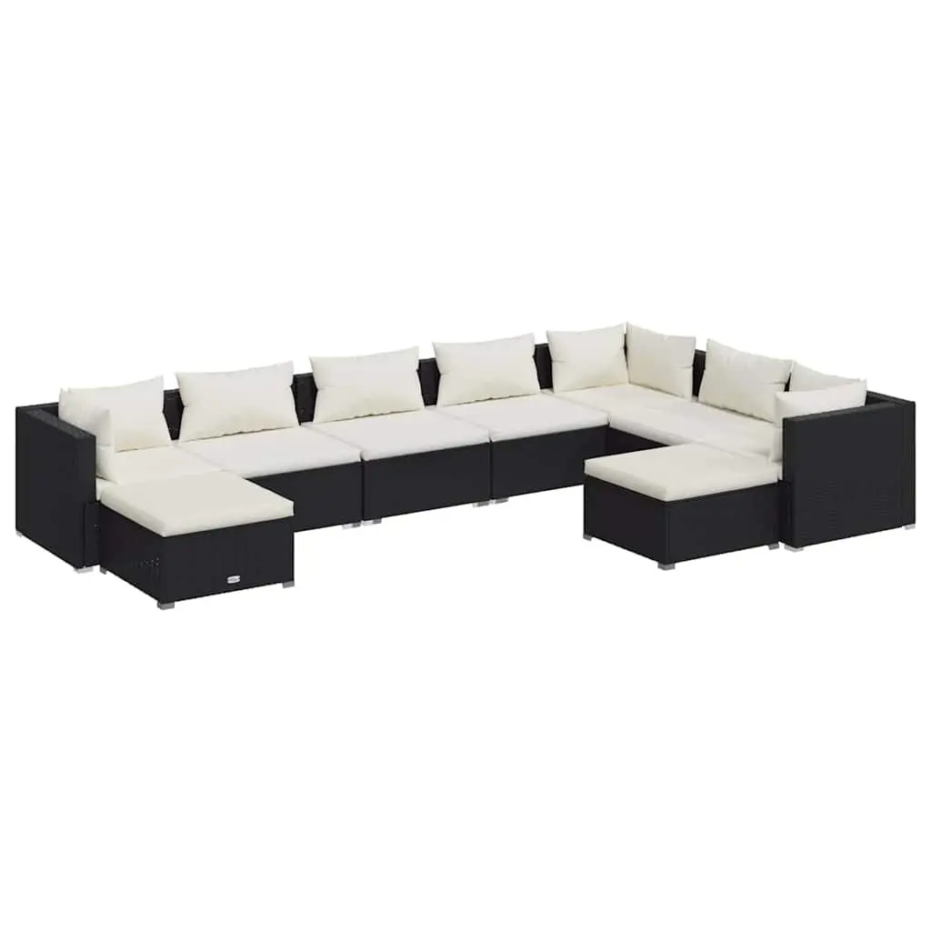 Garden Lounge Set 9 Piece Outdoor Patio Furniture Modular Black Poly Rattan