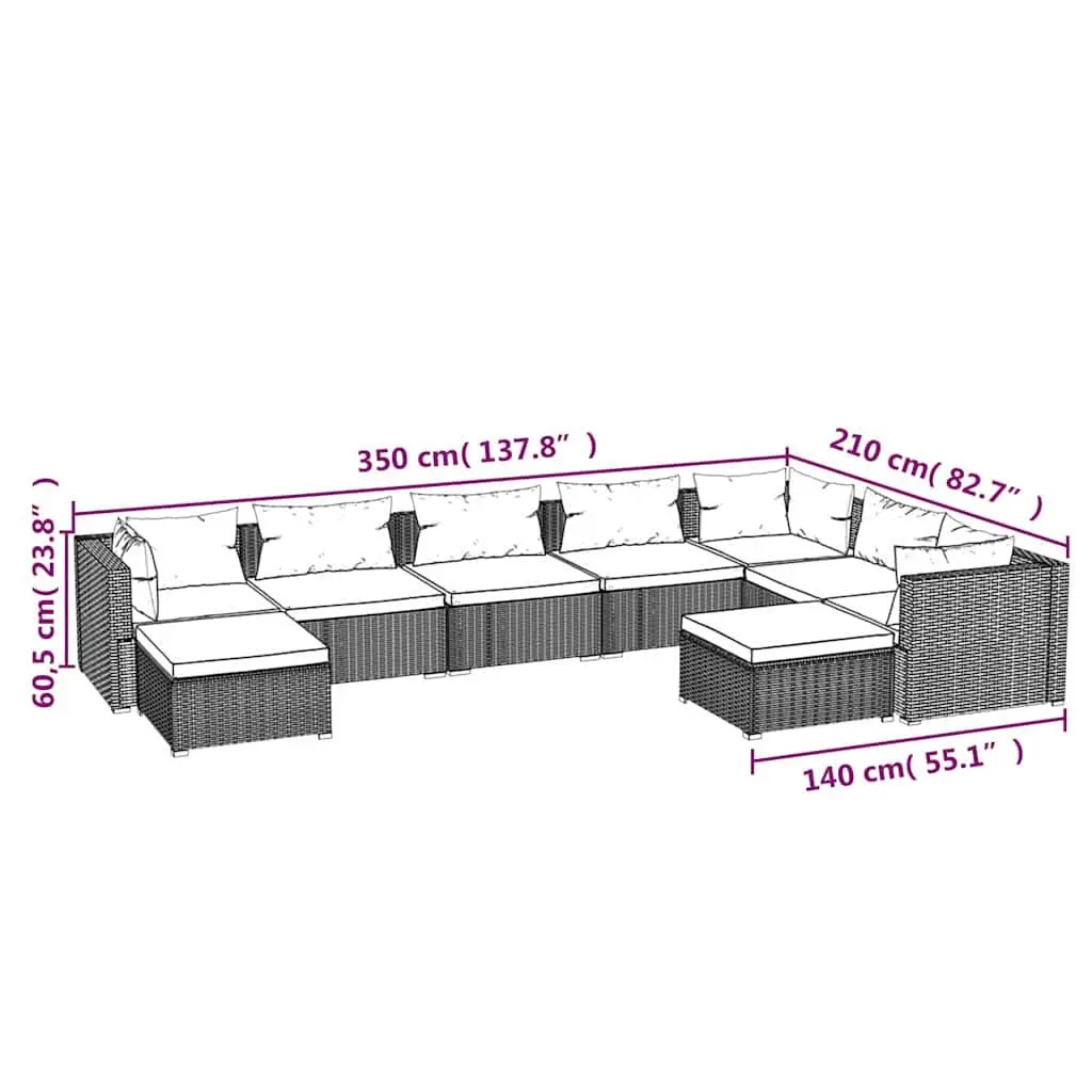 Garden Lounge Set 9 Piece Outdoor Patio Furniture Modular Black Poly Rattan