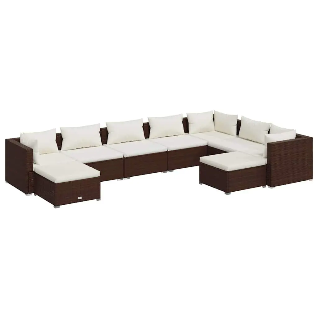 Garden Lounge Set 9 Piece Outdoor Furniture Poly Rattan with Cushions Brown