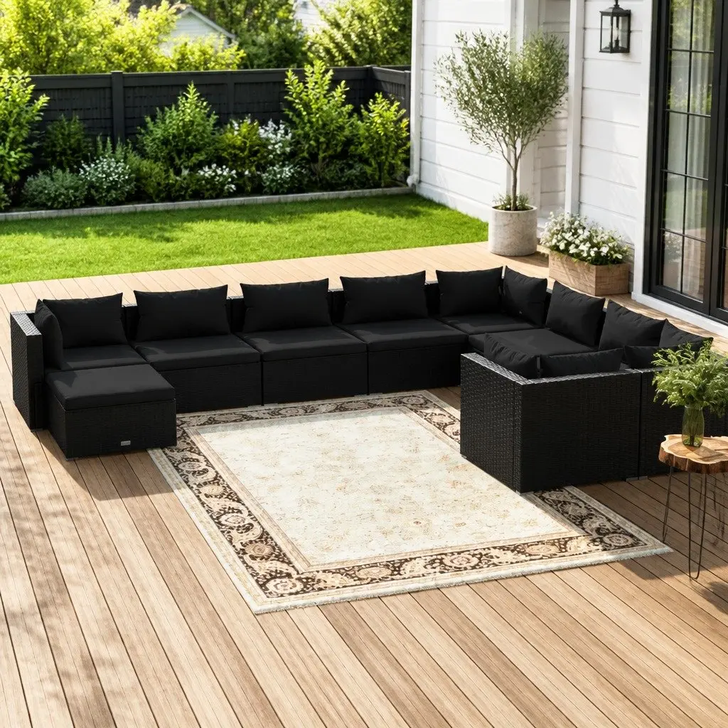 10 Piece Poly Rattan Garden Lounge Set Outdoor Relaxation Modular Black