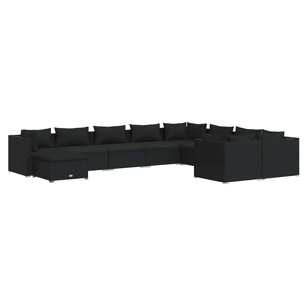 10 Piece Poly Rattan Garden Lounge Set Outdoor Relaxation Modular Black