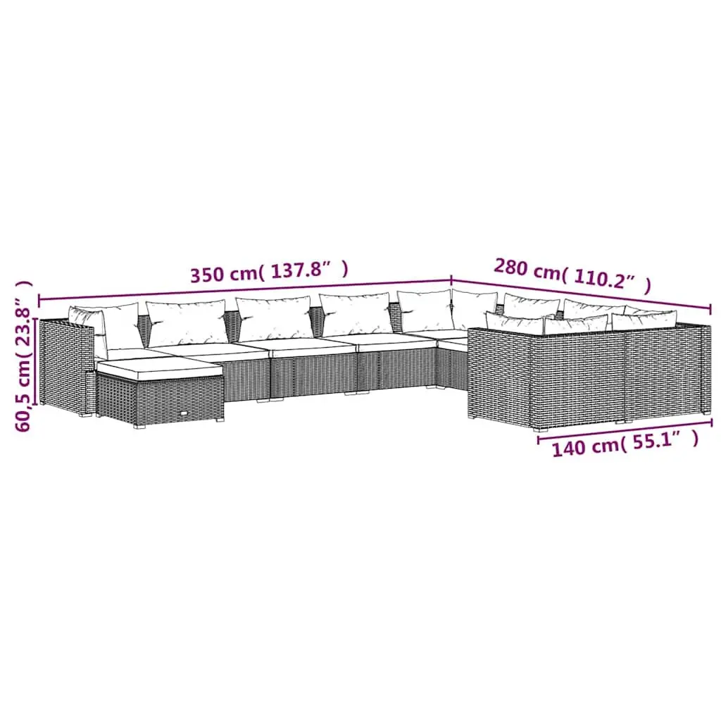 10 Piece Poly Rattan Garden Lounge Set Outdoor Relaxation Modular Black
