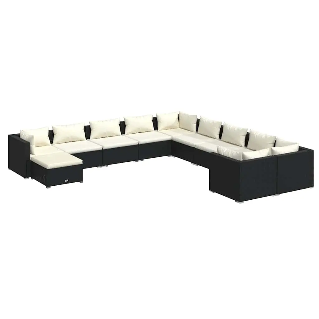 Garden Lounge Set 11 Piece Outdoor Patio Furniture Black Poly Rattan Modular