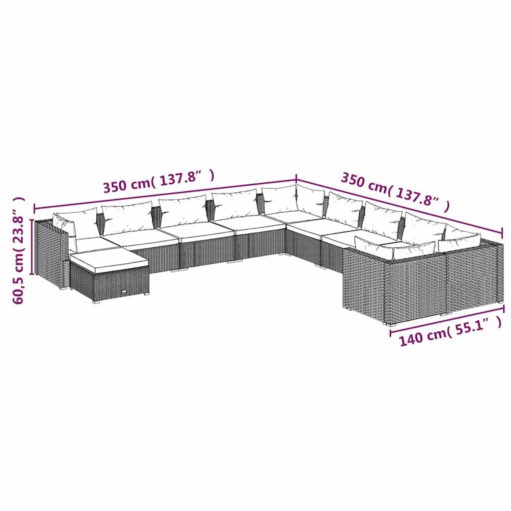 Garden Lounge Set 11 Piece Outdoor Patio Furniture Black Poly Rattan Modular