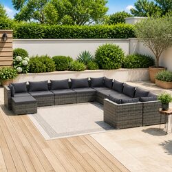 Comfortable 11 Piece Garden Lounge Set with Grey Cushions