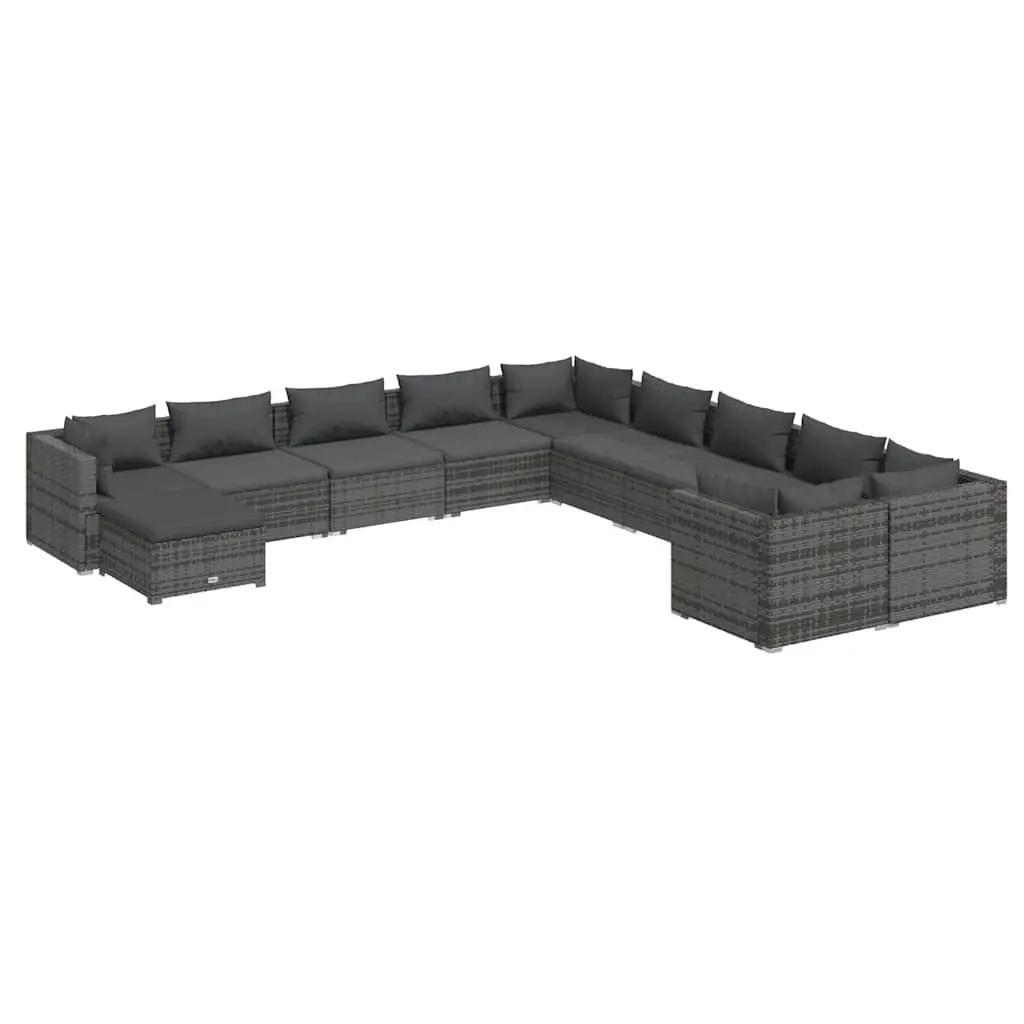 Garden Lounge Set 11 Piece Outdoor Patio Furniture Modular Grey Poly Rattan with Cushions
