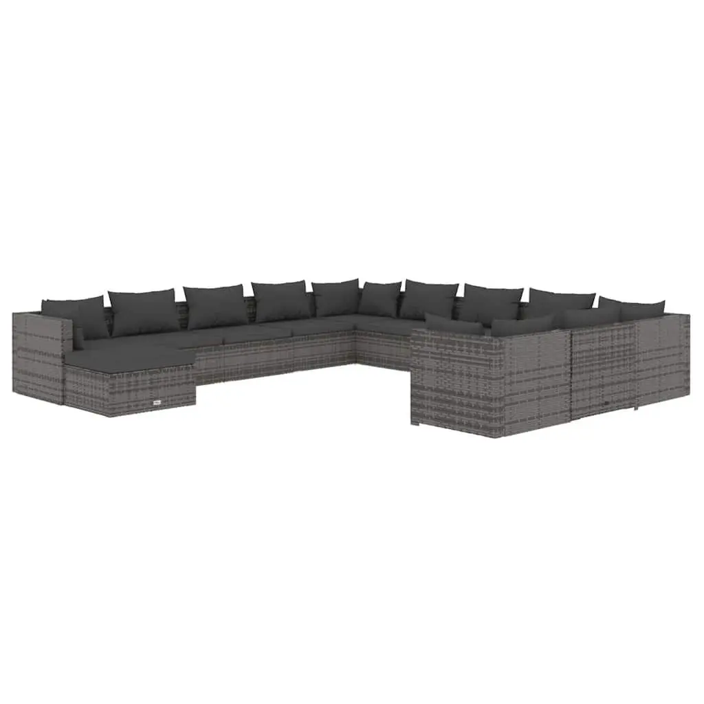 Outdoor Lounge Set Garden Patio Furniture 12 Piece Grey PE Rattan with Cushions