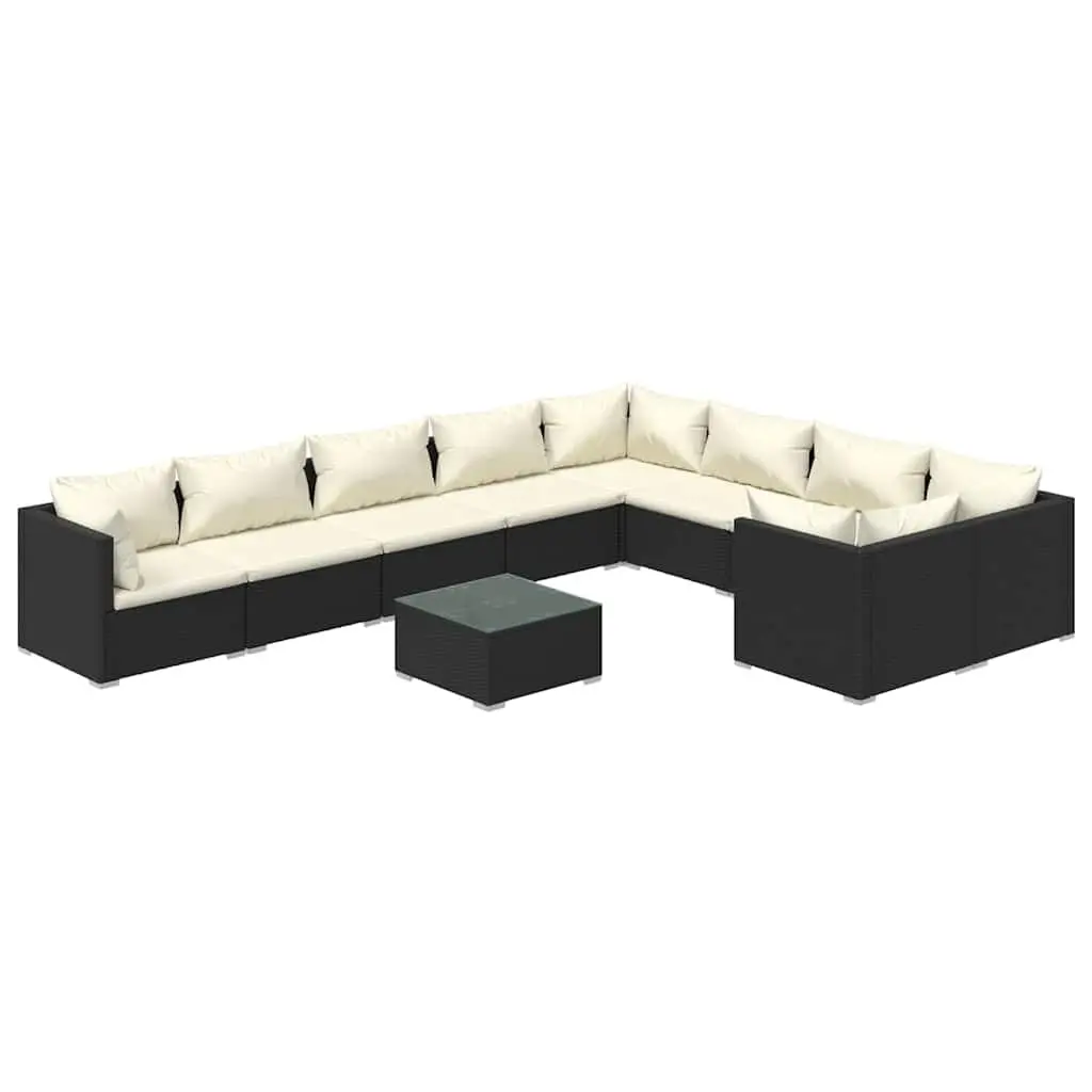 Garden Lounge Set 10 Piece Outdoor Patio Furniture Poly Rattan Black