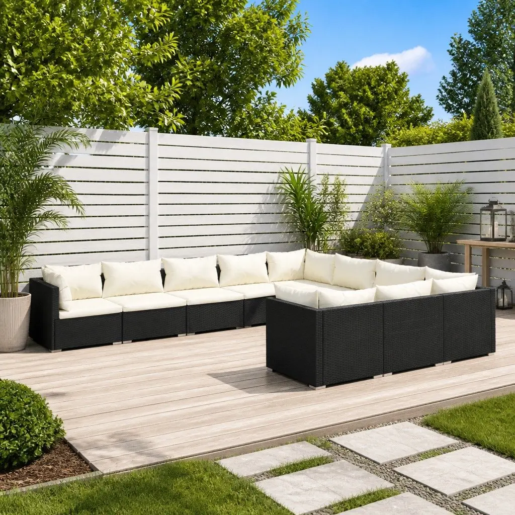 Garden Lounge Set 10 Piece Outdoor Furniture with Cushions Black