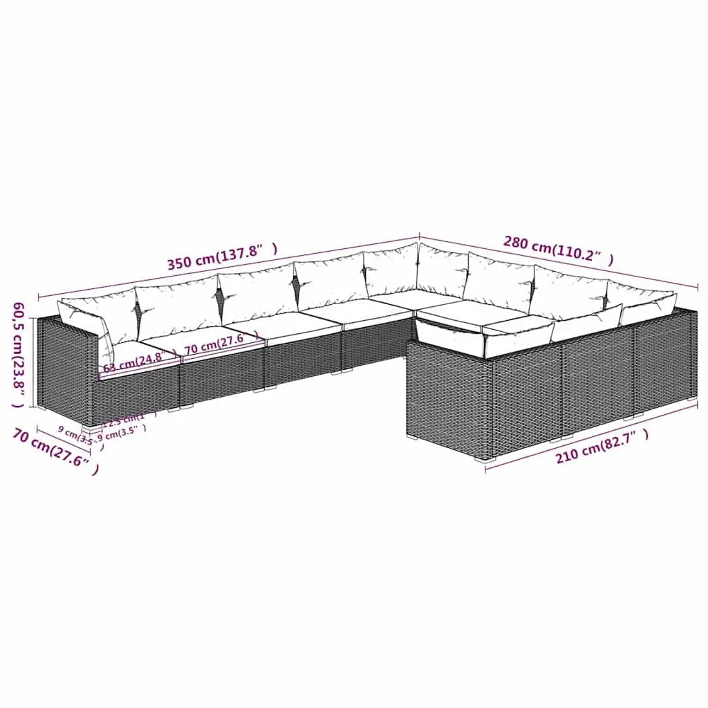 Garden Lounge Set 10 Piece Outdoor Furniture with Cushions Black