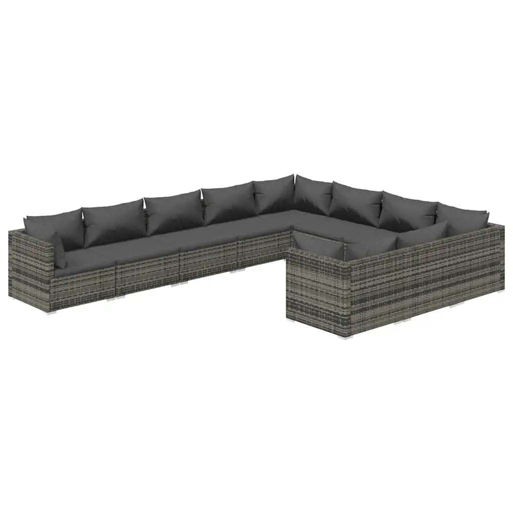 Garden Lounge Set 10 Piece Poly Rattan Outdoor Furniture with Cushions Grey