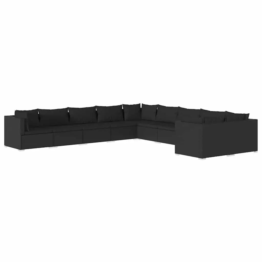 Garden Lounge Set 10 Piece Outdoor Patio Furniture Poly Rattan Black Cushions