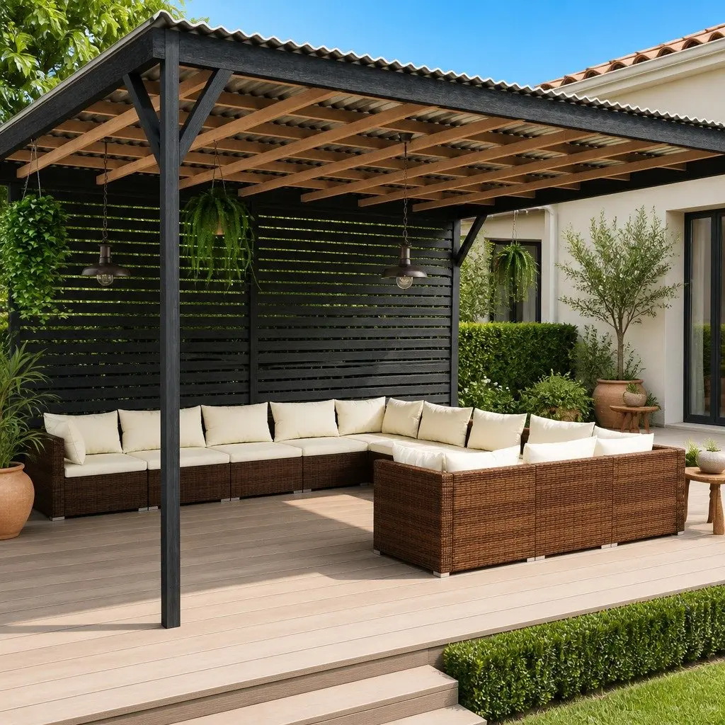 11 Piece Garden Lounge Set Outdoor Patio Furniture Modular Brown Poly Rattan with Removable Cushions