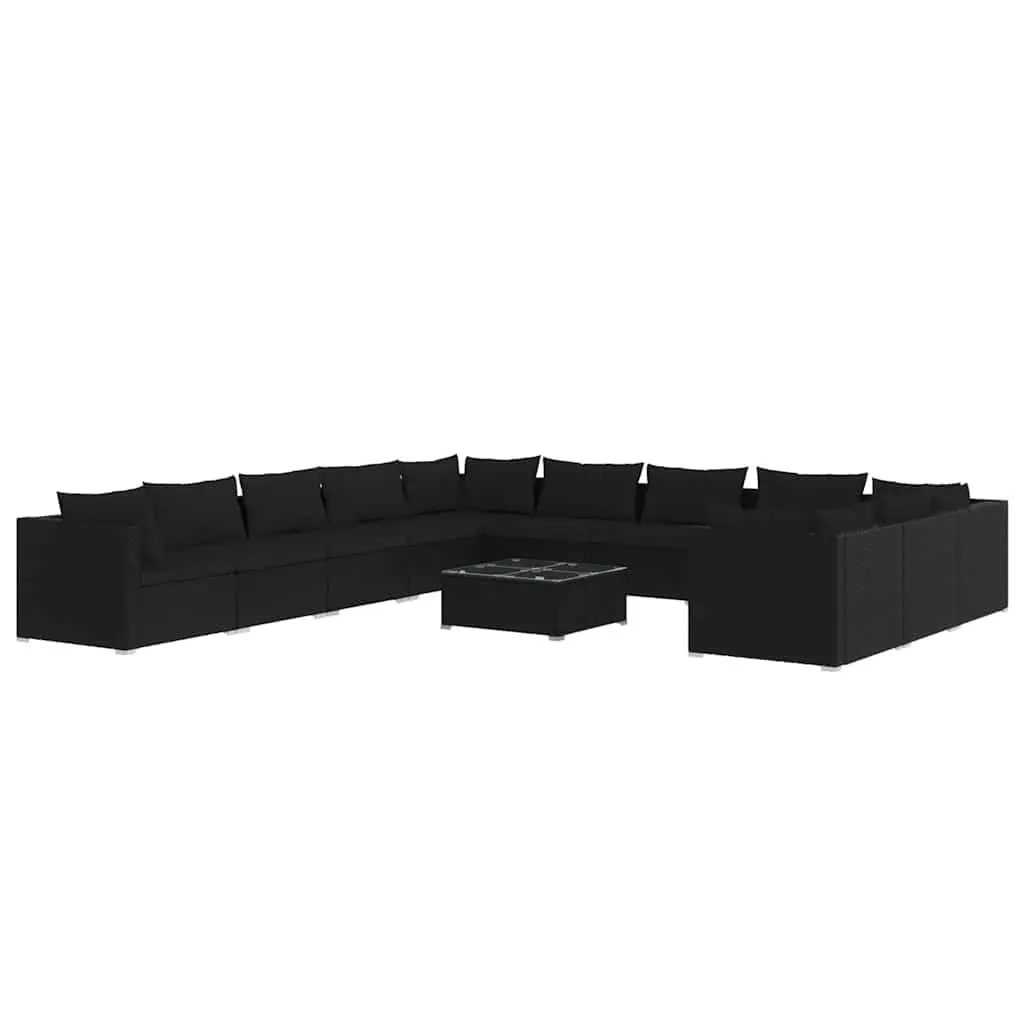 Garden Lounge Set 12 Piece Outdoor Patio Furniture Poly Rattan Black with
