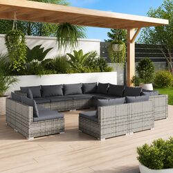 Comfortable Grey Poly Rattan Lounge Set - 11 Pieces