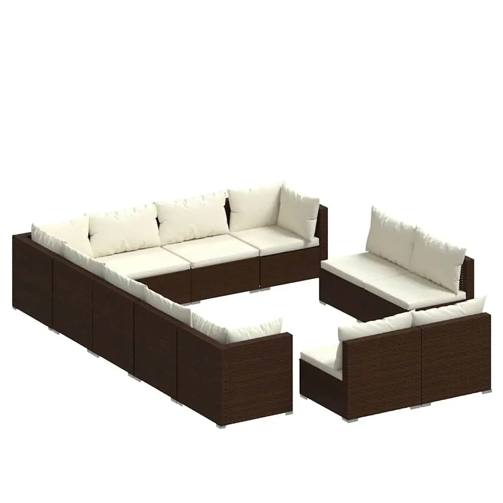 Garden Lounge Set 12 Piece Outdoor Furniture Poly Rattan Brown Cushions Patio