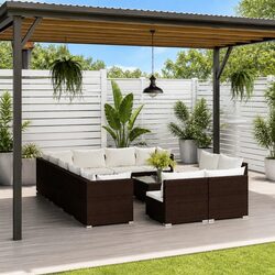 Garden Lounge Set 13 Piece Outdoor Furniture Brown Poly Rattan Patio Sofa with