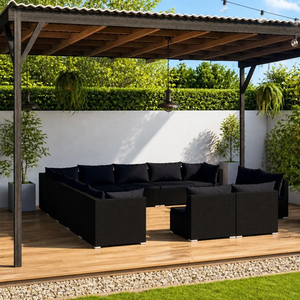 Outdoor Garden Lounge Set 13 Piece Black Poly Rattan Patio Furniture with