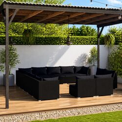 Outdoor Garden Lounge Set 13 Piece Black Poly Rattan Patio Furniture with