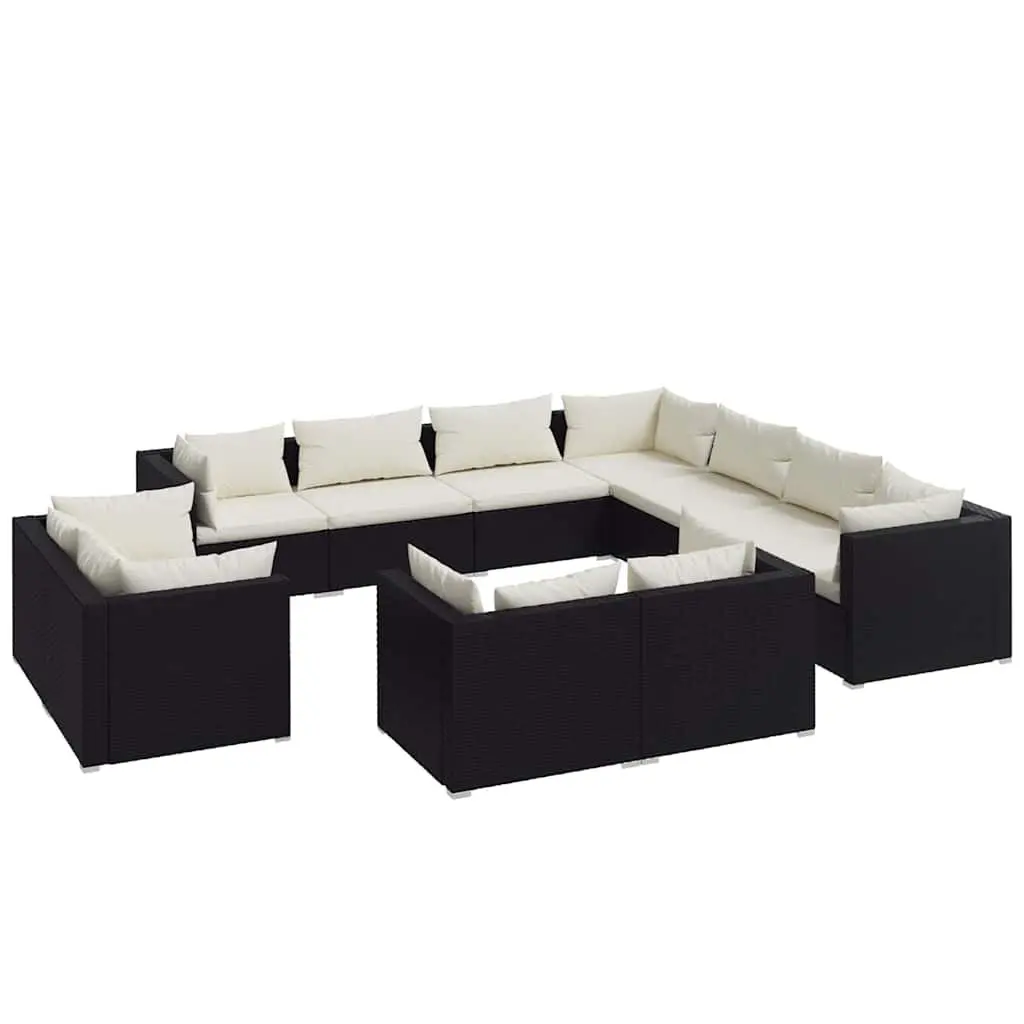 11 Piece Outdoor Garden Lounge Set PE Rattan Patio Furniture with Cushions Black