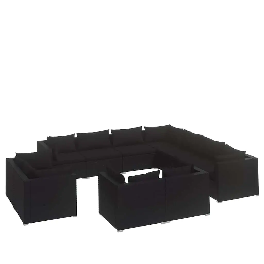 11 Piece Outdoor Lounge Set Black Poly Rattan Sofa Garden Furniture Modular Patio