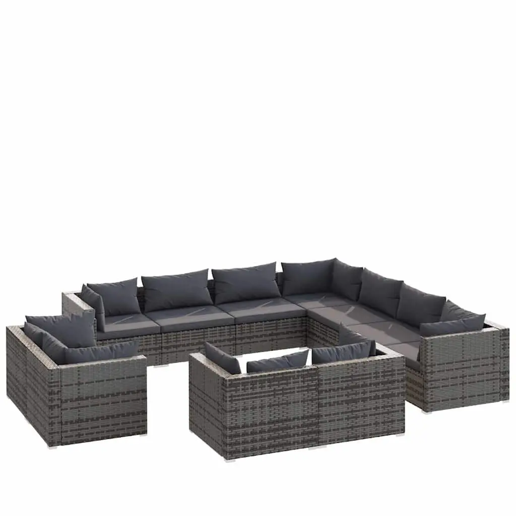11 Piece Garden Lounge Set Grey Outdoor Furniture with Cushions