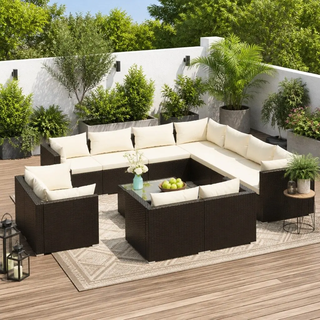 12 Piece Garden Lounge Set Outdoor Patio Furniture Poly Rattan Black