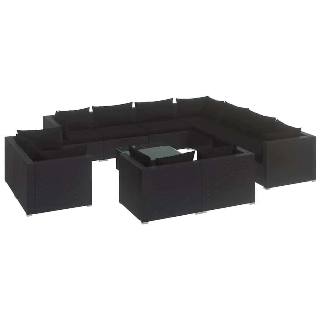 12 Piece Garden Lounge Set Outdoor Patio Furniture Black Poly Rattan