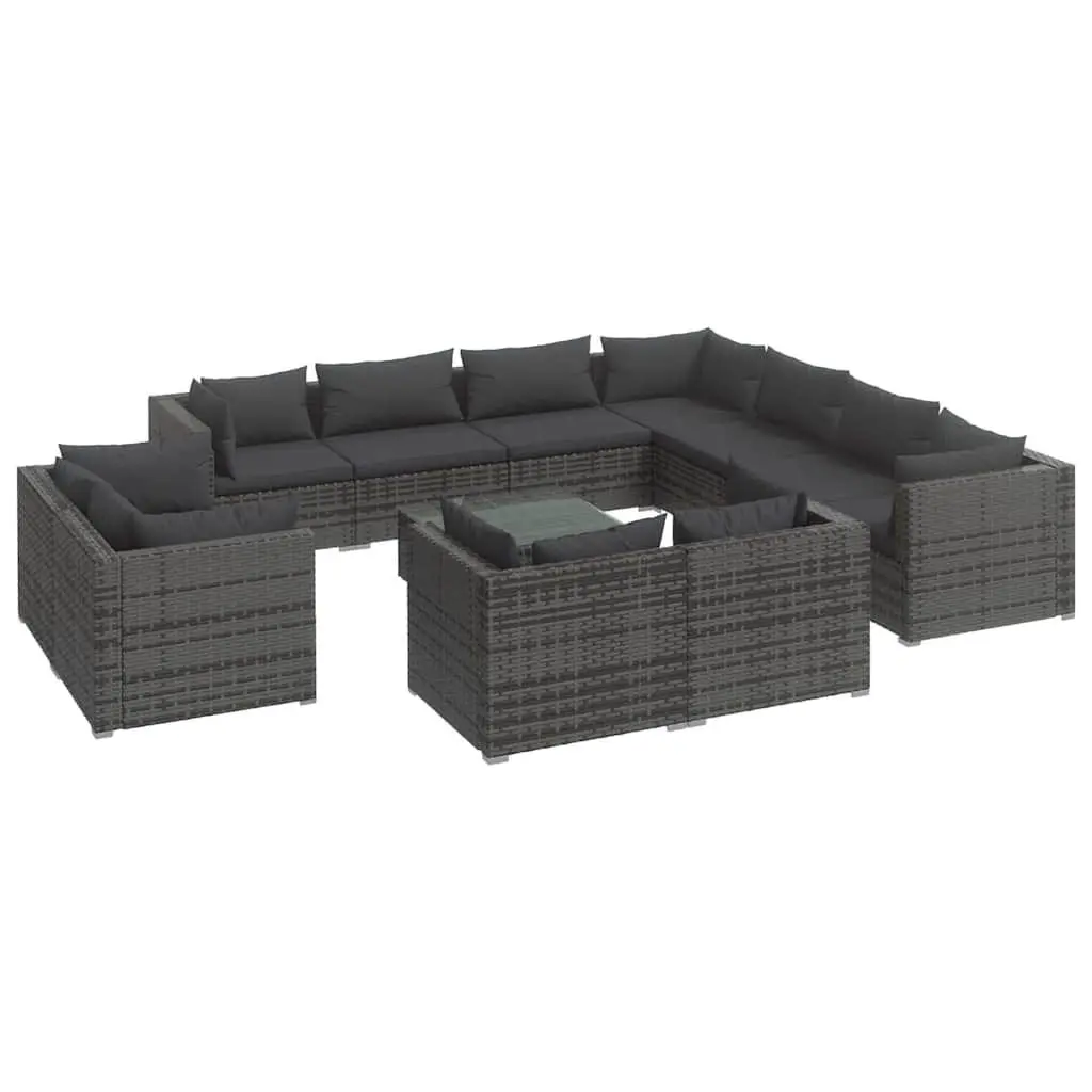 Grey Poly Rattan Garden Lounge Set 12 Piece Outdoor Furniture Patio Seating