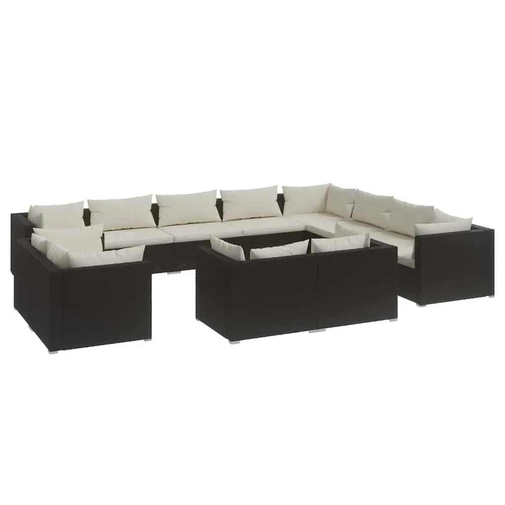 12 Piece Garden Lounge Set Outdoor Patio Furniture Modular Black PE Rattan with Cushions