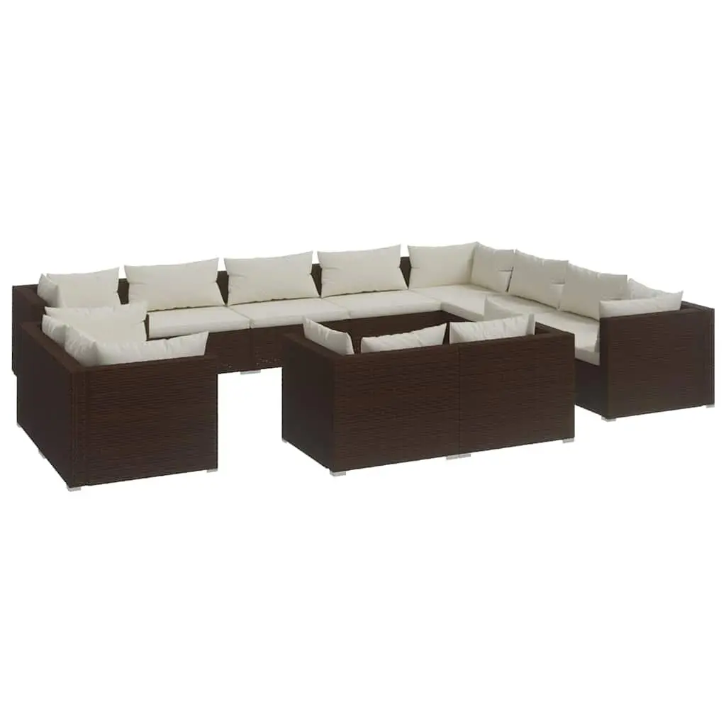 Garden Lounge Set 12 Piece Outdoor Furniture Modular Patio Brown Poly Rattan