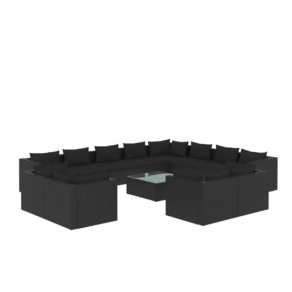 13 Piece Garden Lounge Set Outdoor Patio Furniture Modular Black Poly Rattan with Cushions