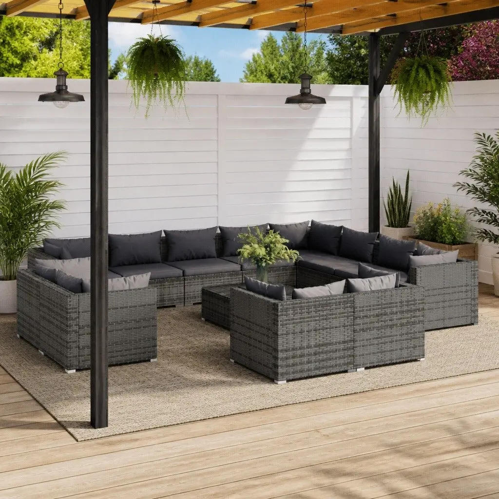 13 Piece Garden Lounge Set Grey Poly Rattan Outdoor Furniture