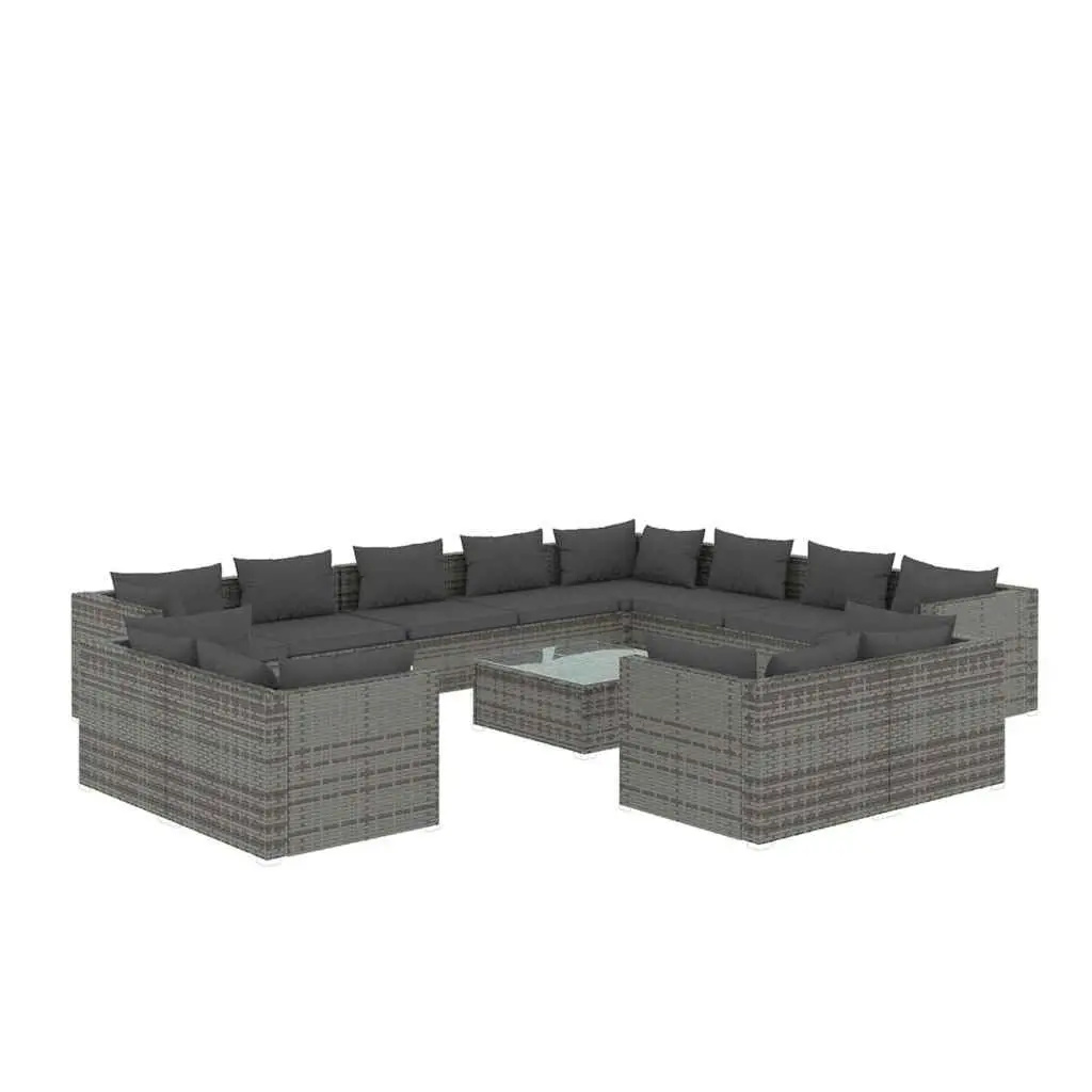 13 Piece Garden Lounge Set Grey Poly Rattan Outdoor Furniture