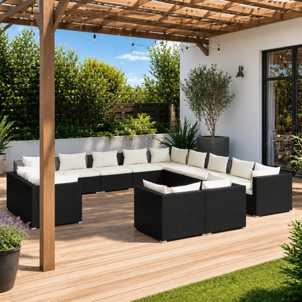 Garden Lounge Set 13 Piece Outdoor Patio Furniture Modular Black Poly Rattan
