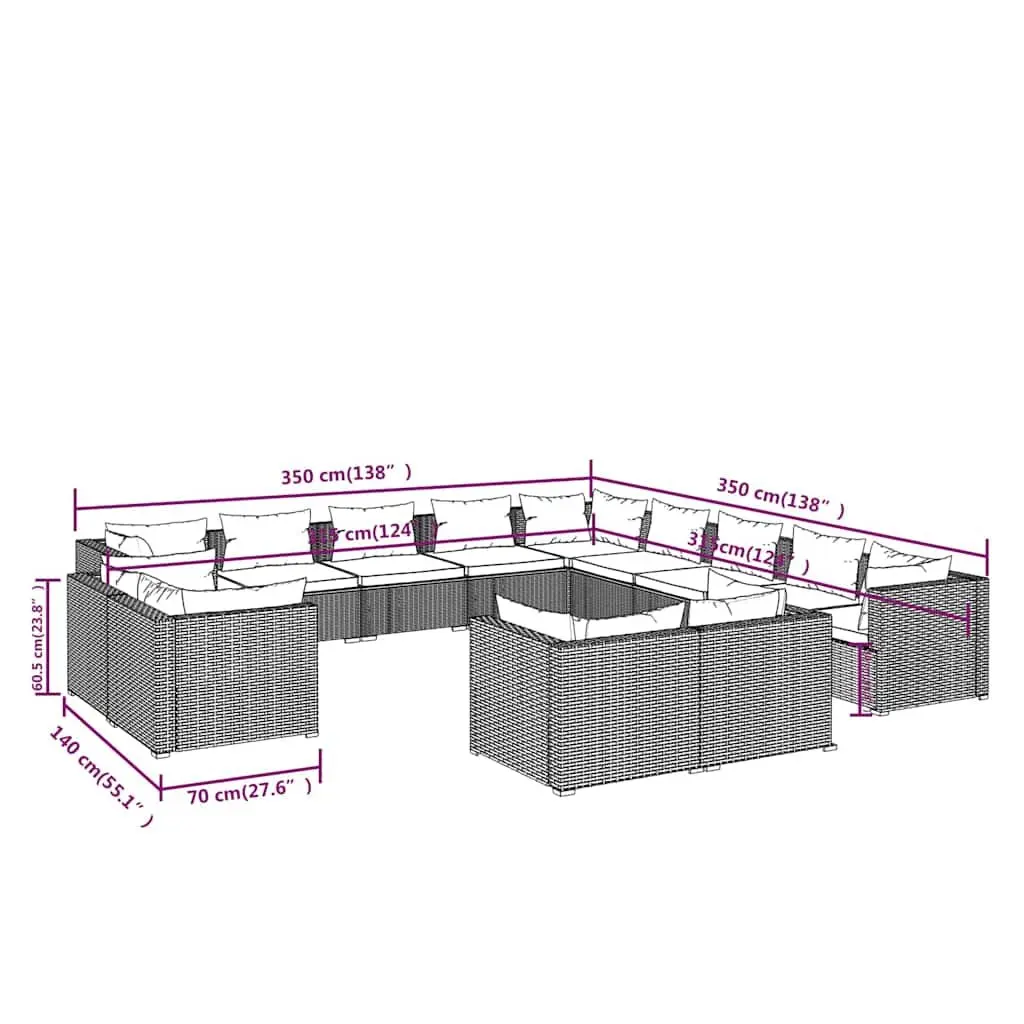 13 Piece Garden Lounge Set Outdoor Furniture PE Rattan Patio Seating Black