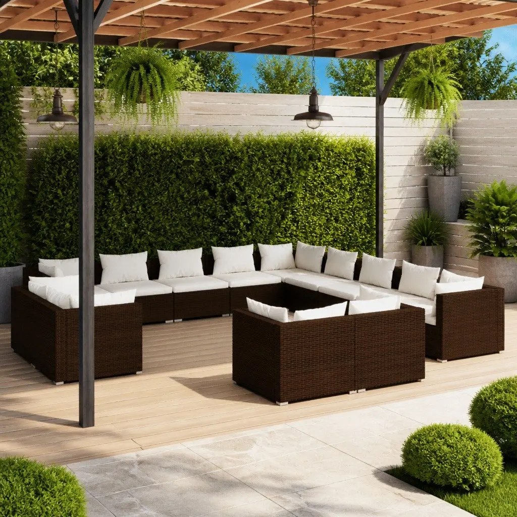 Garden Lounge Set 13 Piece Poly Rattan Outdoor Furniture Brown with Cushions