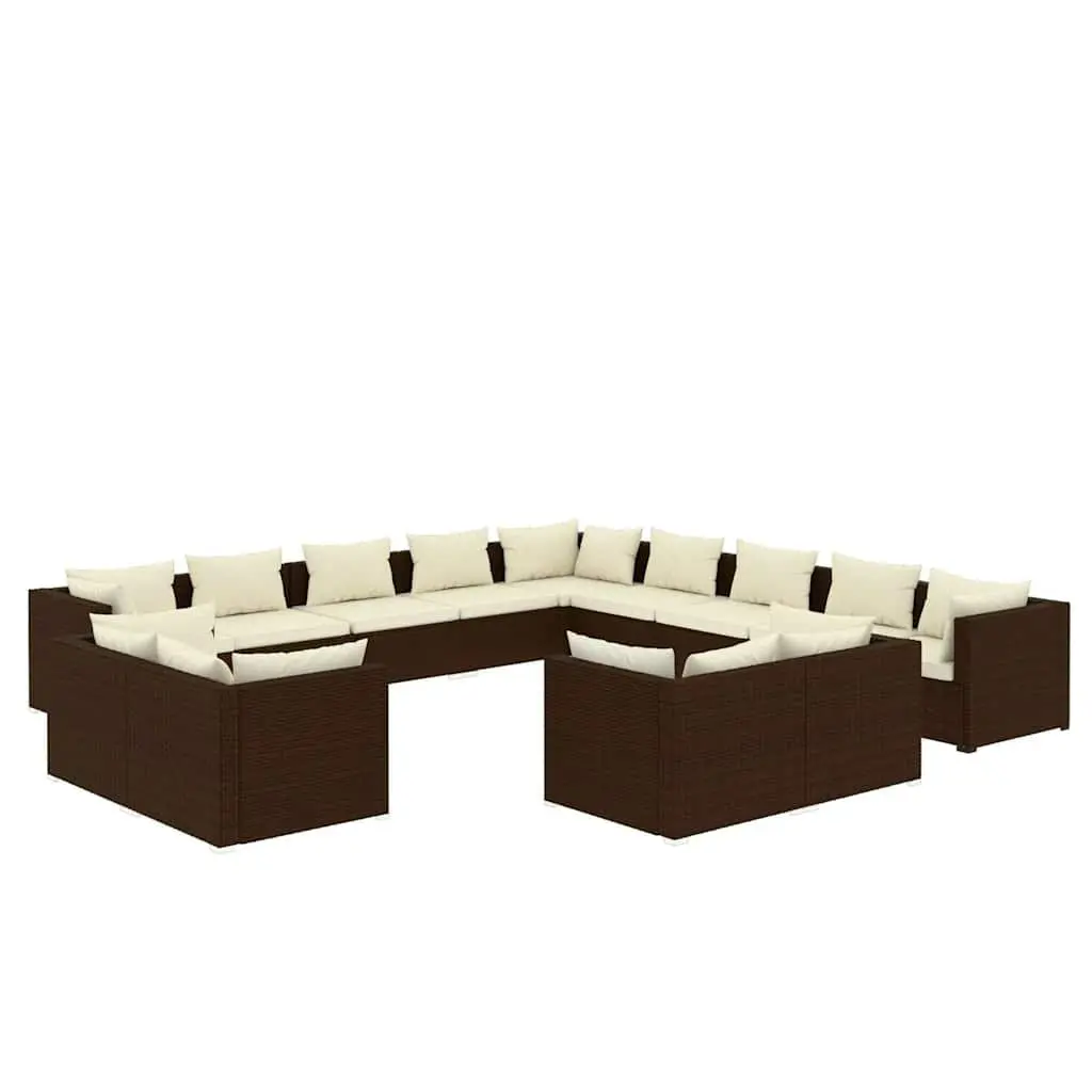 Garden Lounge Set 13 Piece Poly Rattan Outdoor Furniture Brown with Cushions
