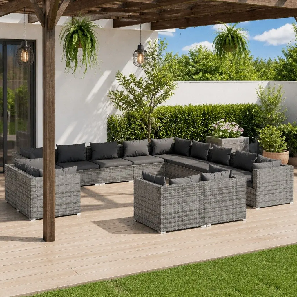 13 Piece Garden Lounge Set Grey Outdoor Furniture with Cushions